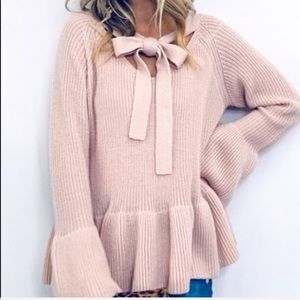 Blush Pink Ribbon Tie Sweater